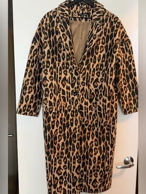 Women's Leopard Print Trench Coat in Tan & Black